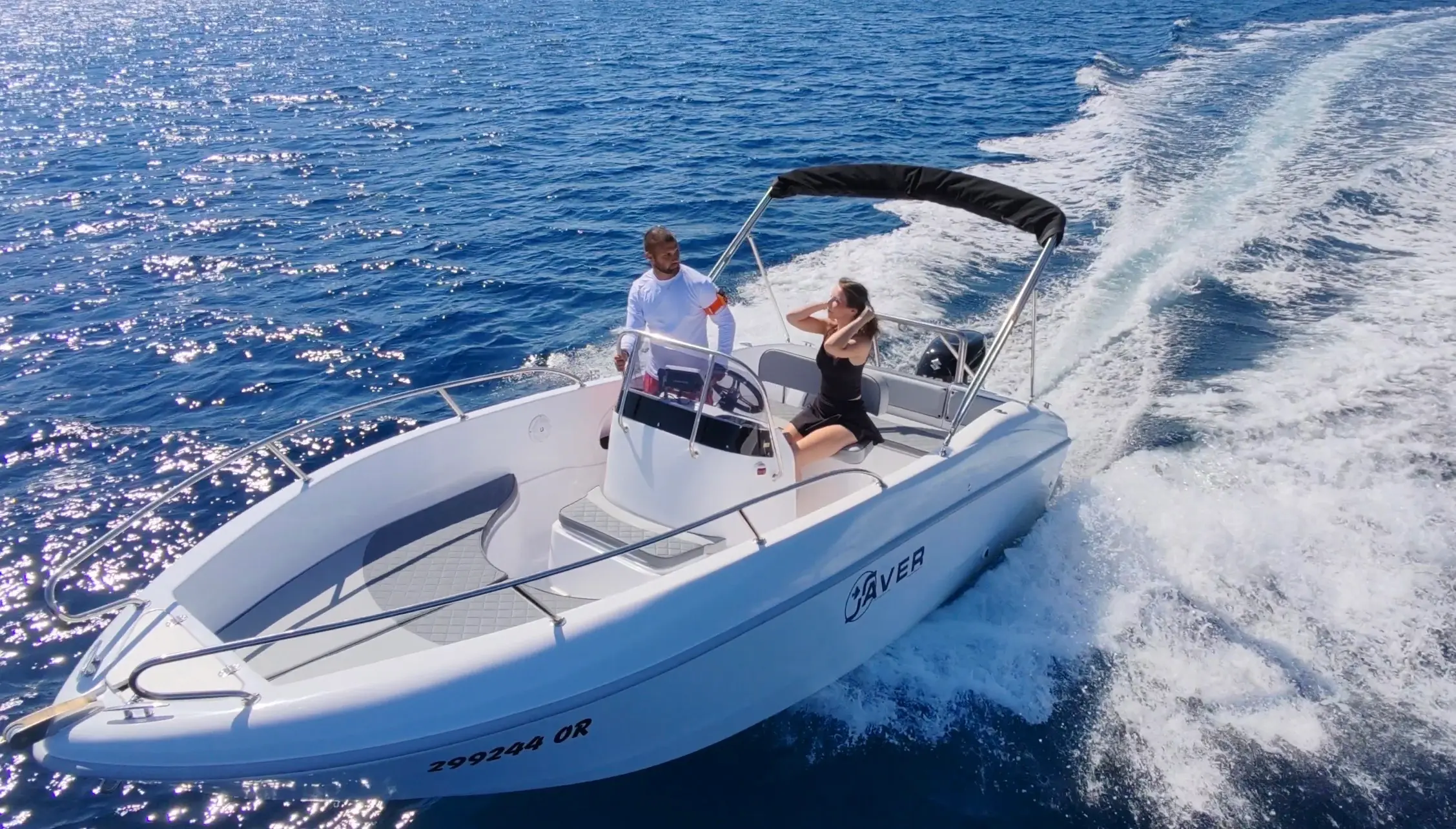 Saver 19 rental boat cruising on the Adriatic Sea near Orebic, Croatia